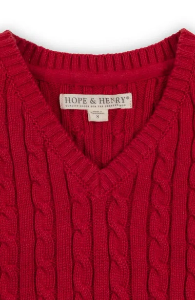 Hope & Henry Kids' Organic V-neck Cable Sweater Vest In Red