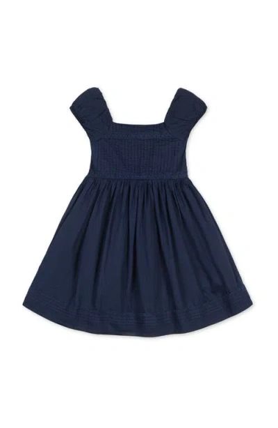 Hope & Henry Kids' Organic Puff Sleeve Pintuck Sateen Party Dress In Blue
