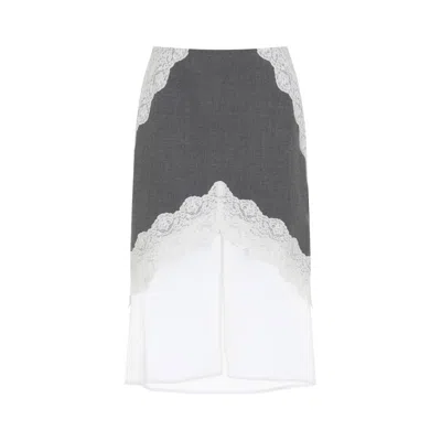 Jil Sander High Waist Gray Wool Skirt With Organza Hem In Gray