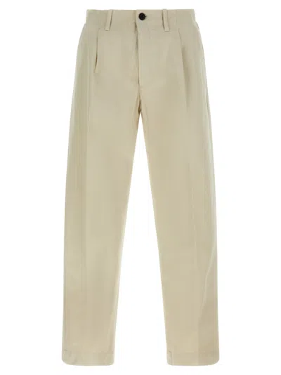 Incotex Pleated Front Cotton Trousers With Belt Loops In Neutral