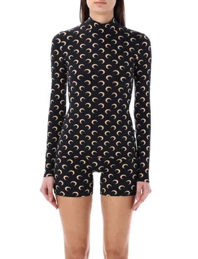 Marine Serre Black Stretch Jersey Moon Top In Black
