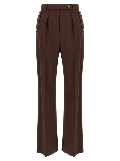 Elisabetta Franchi Bordeaux Pants With Jewel Button Embellishments And Pences In Tech Fabric Stretch Woman In Brown