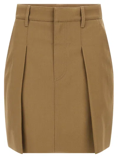Brunello Cucinelli Pleated Skirt Featuring Side And Back Pockets In Brown
