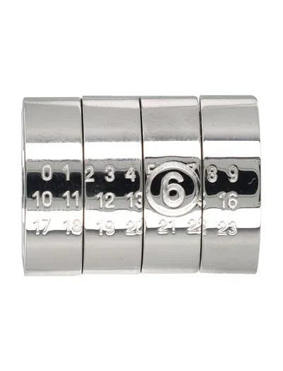 Mm6 Maison Margiela 4 Ring Modular Stacked Numeric Silver Ring Set In Silver