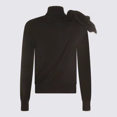 Moschino Black Turtleneck Sweater With Flower Detail In Black