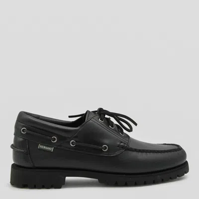 Sebago Brogues With Stitched Detailing And Rubber Sole In Black