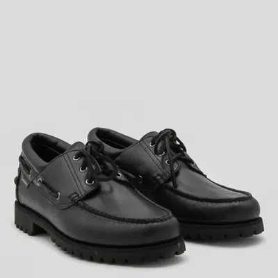Sebago Brogues With Stitched Detailing And Rubber Sole In Black