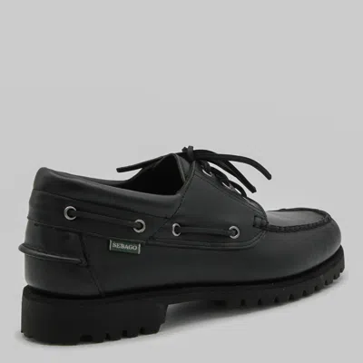 Sebago Brogues With Stitched Detailing And Rubber Sole In Black