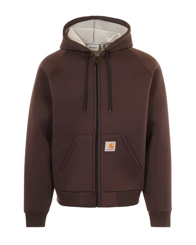 Carhartt Heavyweight Hooded Jacket With Adjustable Hood And Ribbed Cuffs In Brown