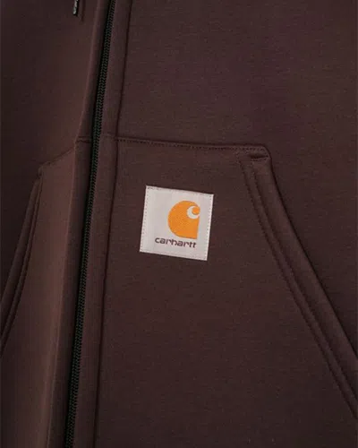 Carhartt Heavyweight Hooded Jacket With Adjustable Hood And Ribbed Cuffs In Brown