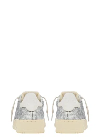 Autry Dallas Low Sparkling Sneakers In Silver And White Sequins Shoes In Gray
