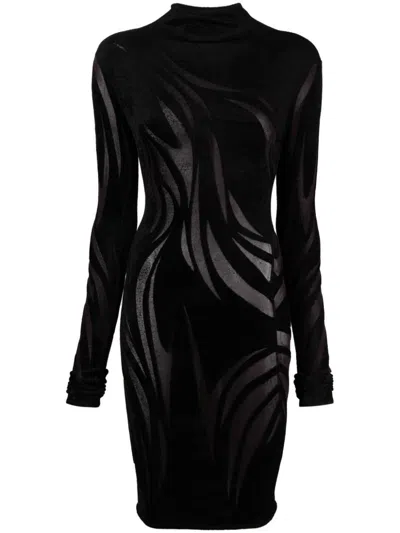 Mugler Sheer Chenille Minidress In Black