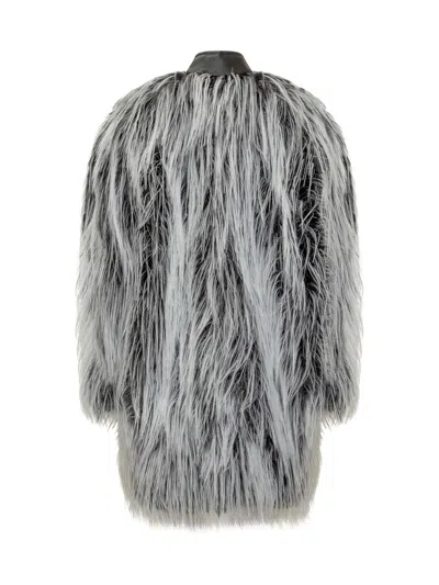 Sportmax Medium-long Faux Fur Coat With Leather-effect Collar In Black