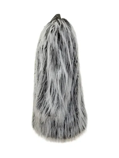 Sportmax Medium-long Faux Fur Coat With Leather-effect Collar In Black