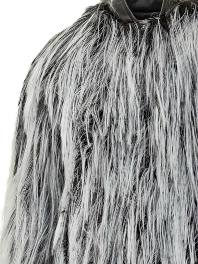 Sportmax Medium-long Faux Fur Coat With Leather-effect Collar In Black