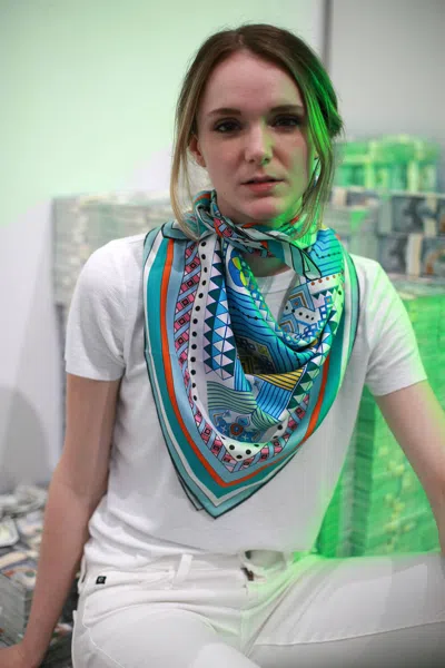 Jessie Zhao New York Double Sided Wool Silk Triangle Scarf Of Shapes Reconstruction In Multi
