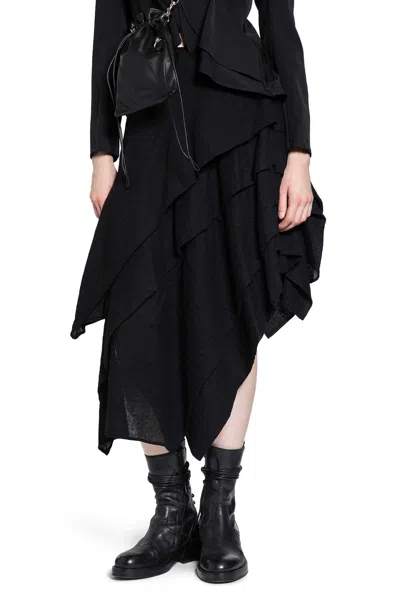 Yohji Yamamoto Wool Gauze Tucked Stitch D Skirt In Black