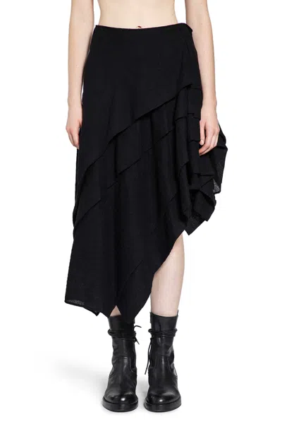 Yohji Yamamoto Wool Gauze Tucked Stitch D Skirt In Black