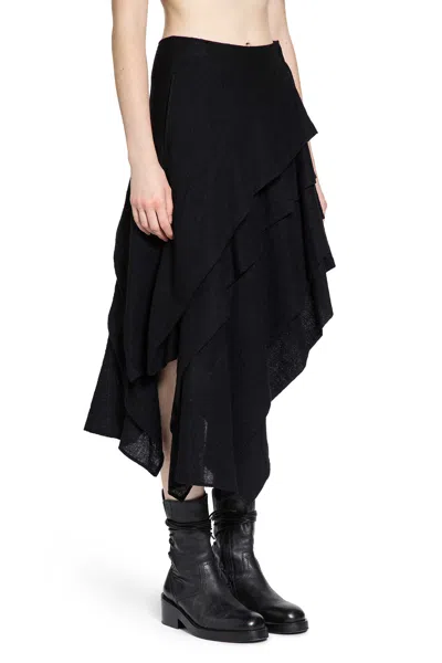 Yohji Yamamoto Wool Gauze Tucked Stitch D Skirt In Black
