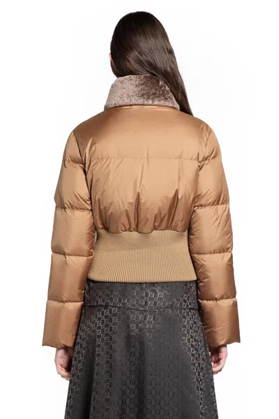 Fendi Short Padded Down Jacket With Shearling Collar Clothing In Brown