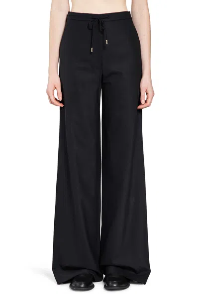 Max Mara Wool Twill Drawstring Trousers In Black