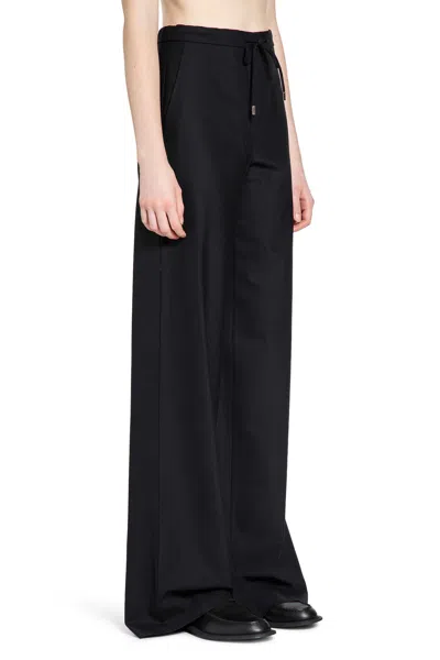 Max Mara Wool Twill Drawstring Trousers In Black
