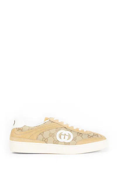 Gucci Beige G75 Sneaker In Suede And Gg Fabric Women In Brown