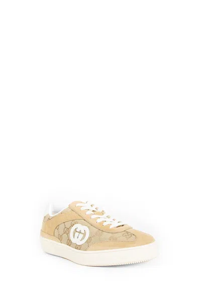 Gucci Beige G75 Sneaker In Suede And Gg Fabric Women In Brown