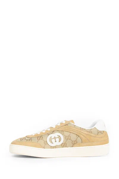 Gucci Beige G75 Sneaker In Suede And Gg Fabric Women In Brown