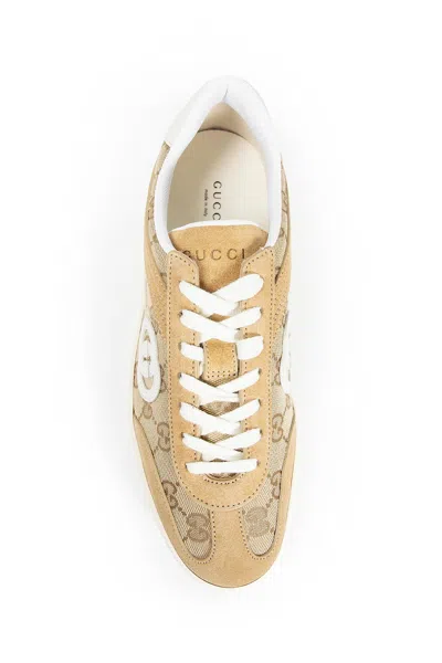 Gucci Beige G75 Sneaker In Suede And Gg Fabric Women In Brown