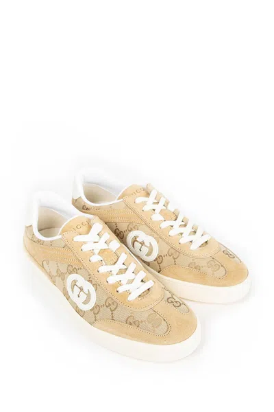 Gucci Beige G75 Sneaker In Suede And Gg Fabric Women In Brown