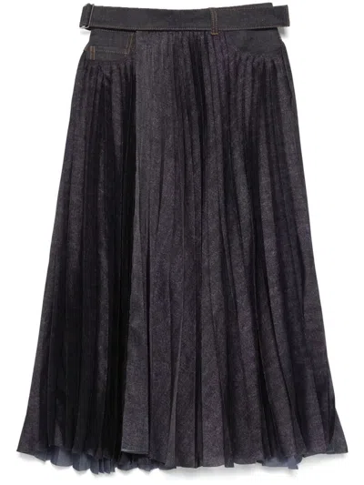 Sacai Women's Denim Mix Pleat Skirt In Black