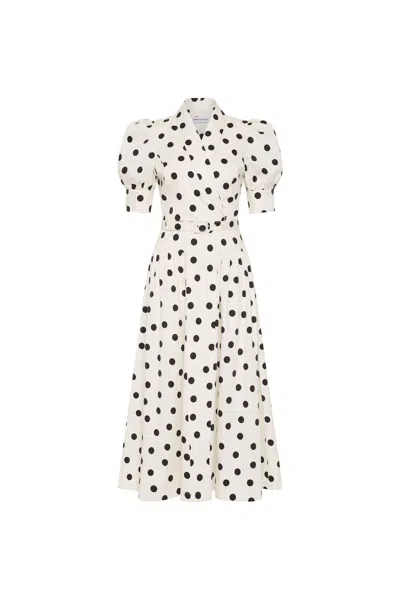 Rebecca Vallance Maisie Polka-dot Cotton-blend Midi Dress In Neutral