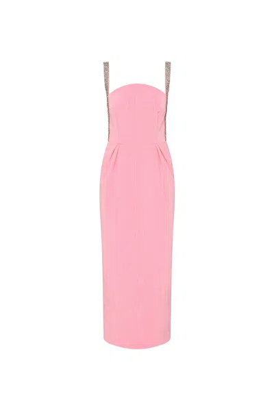 Rebecca Vallance Amaro Crystal-embellished Pleated Taffeta Midi Dress In Pink