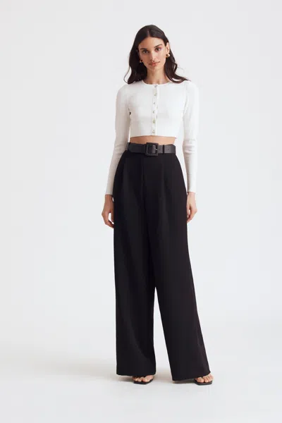 Toccin Hailey Wide Leg Trouser In Jet Black In White