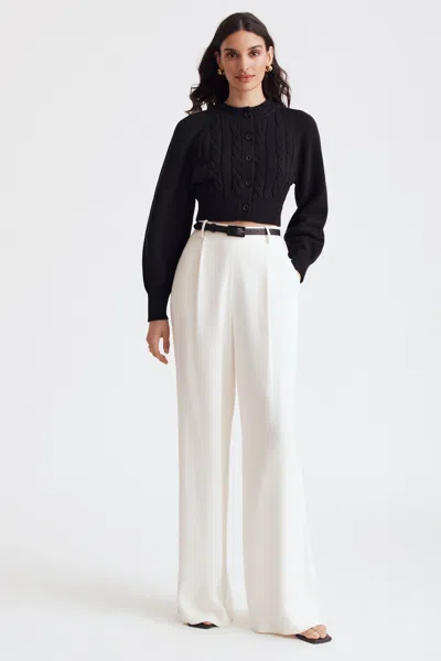 Toccin Hailey Wide Leg Trouser In Jet Black In White
