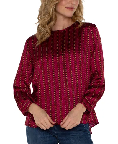Liverpool Los Angeles Women's Long Sleeves Popover Top In Burgundy