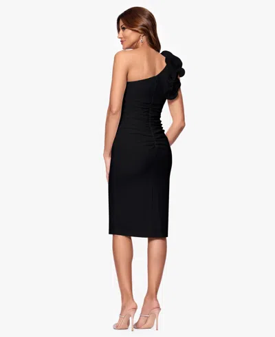 Xscape Women's Ruched Ruffled One-shoulder Dress In Black