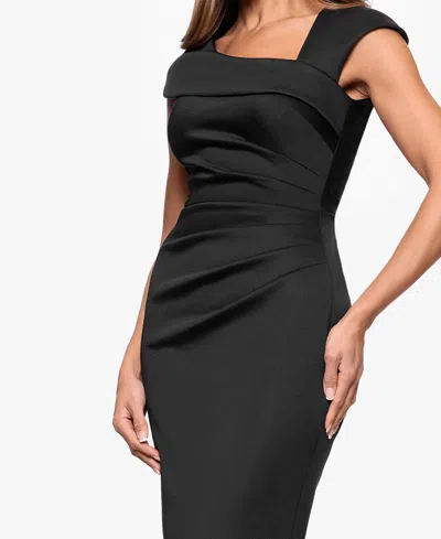 Xscape Women's Asymmetric-neck Scuba Short-sleeve Dress In Black