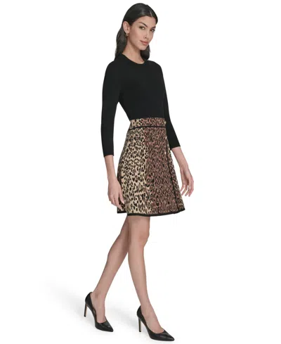Eliza J Leopard Detail Long Sleeve Sweater Dress In Animal Print