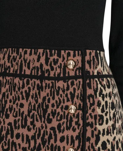 Eliza J Leopard Detail Long Sleeve Sweater Dress In Animal Print