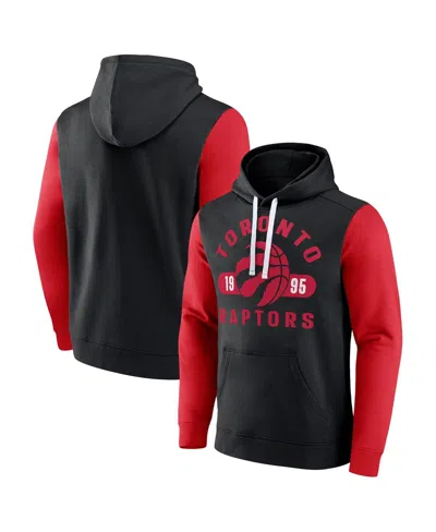 Fanatics Men's Black/red Toronto Raptors Attack Color Block Pullover Hoodie In Multi