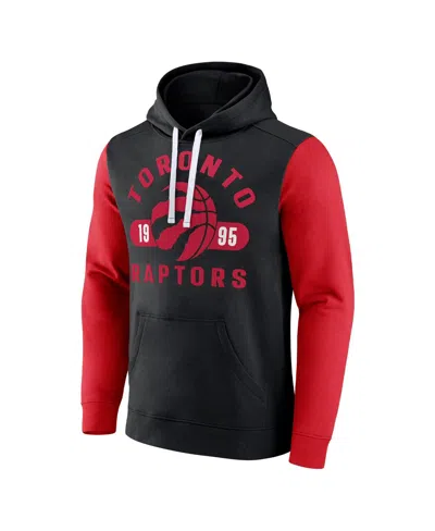Fanatics Men's Black/red Toronto Raptors Attack Color Block Pullover Hoodie In Multi