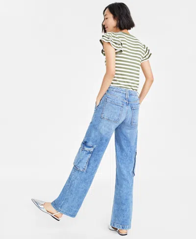 On 34th Women's Flutter-sleeve Ribbed Top, Created For Macy's In Blue