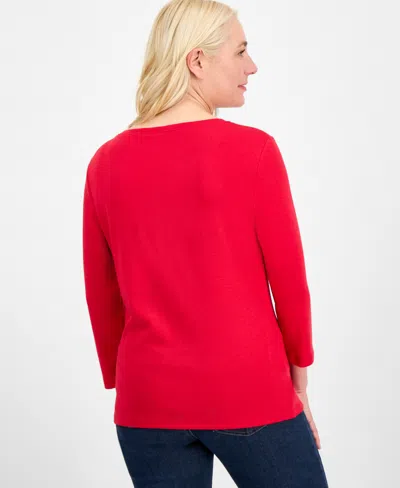 Style & Co Style Co Womens Cotton 3 4 Sleeve Henley Tee Pxs 4x Created For Macys In Red