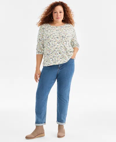 Style & Co Plus Size Scoop-neck Long-sleeve Top, Exclusively For Macy's In Multi