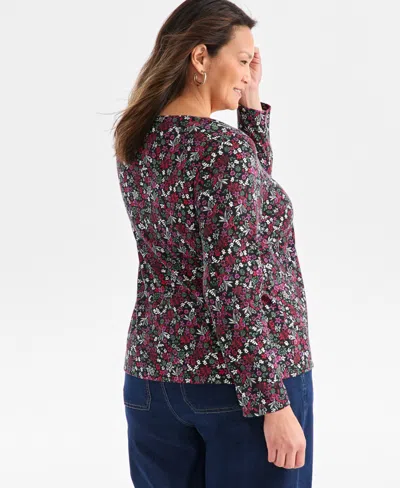 Style & Co Plus Size Scoop-neck Long-sleeve Top, Exclusively For Macy's In Multi