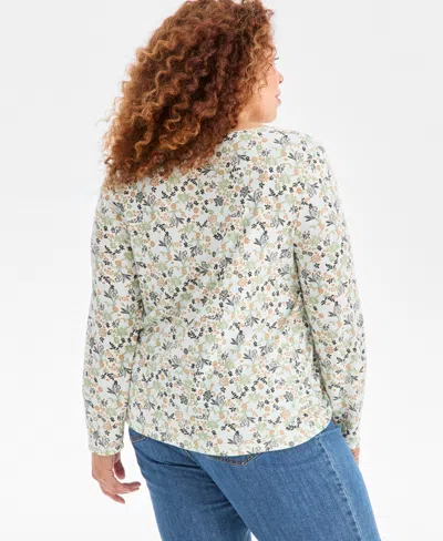 Style & Co Plus Size Scoop-neck Long-sleeve Top, Exclusively For Macy's In Multi