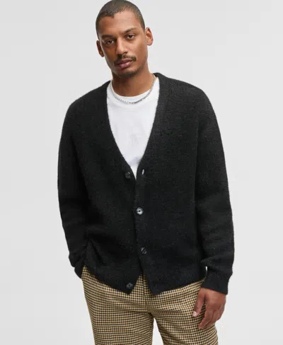 Mode Of One Men's Boxy-fit Eyelash Cardigan, Macy's Exclusive In Black
