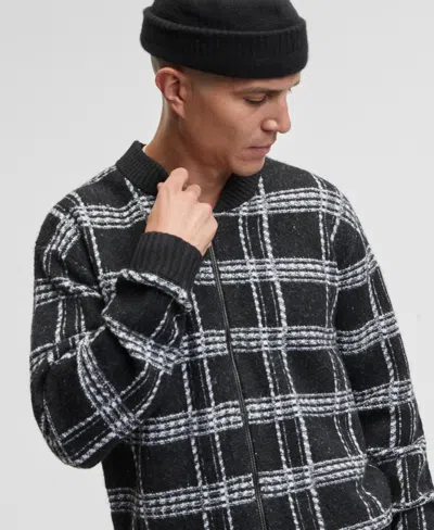 Mode Of One Men's Relaxed-fit Plaid Zipper Sweater, Macy's Exclusive In Gray